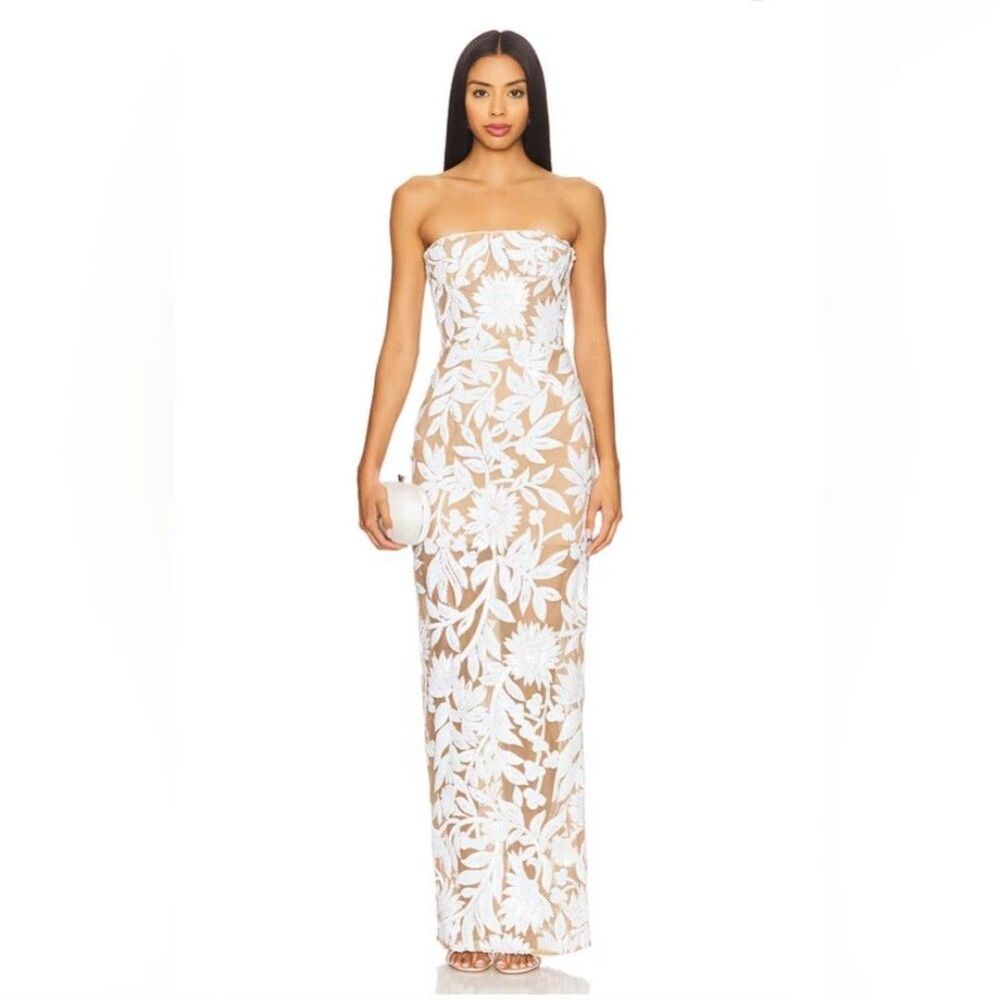 NEW Bronx and Banco Dahlia Maxi Dress in White Silver Floral Strapless